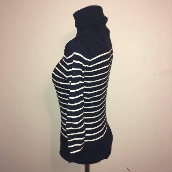 Lauren Ralph Blue-White Striped Turtleneck Sweater S - Picture 2 of 4